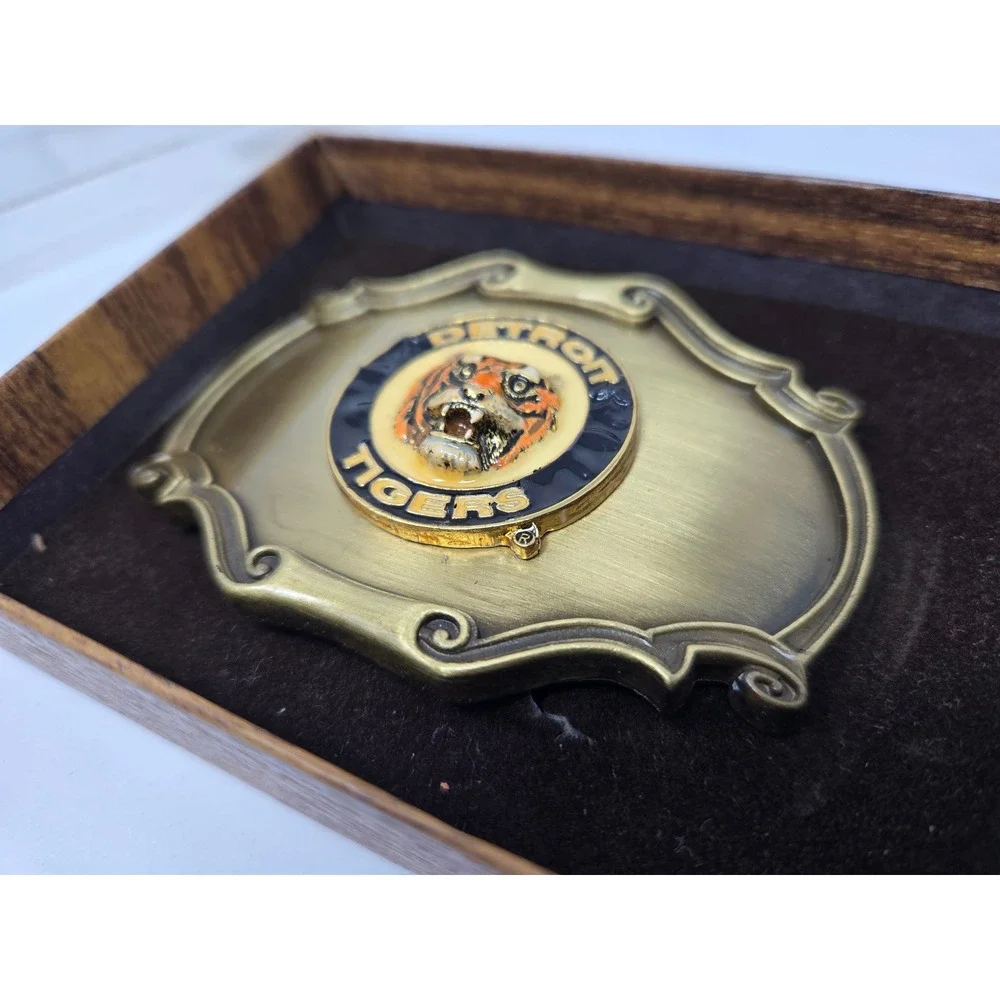 Vintage Detroit Tigers Belt Buckle RainTree MLB Brass Enamel Deadstock 1980s
